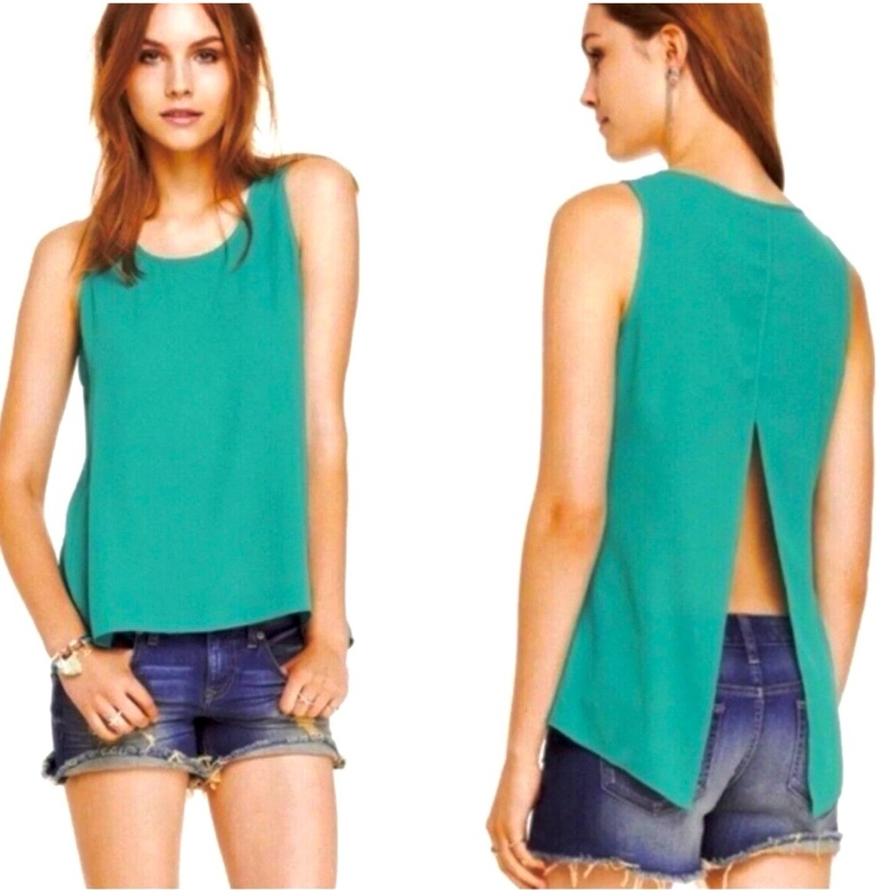 Express Chiffon Slit Back Sleeveless Blouse - Emerald Green Flowy Long Tank Top